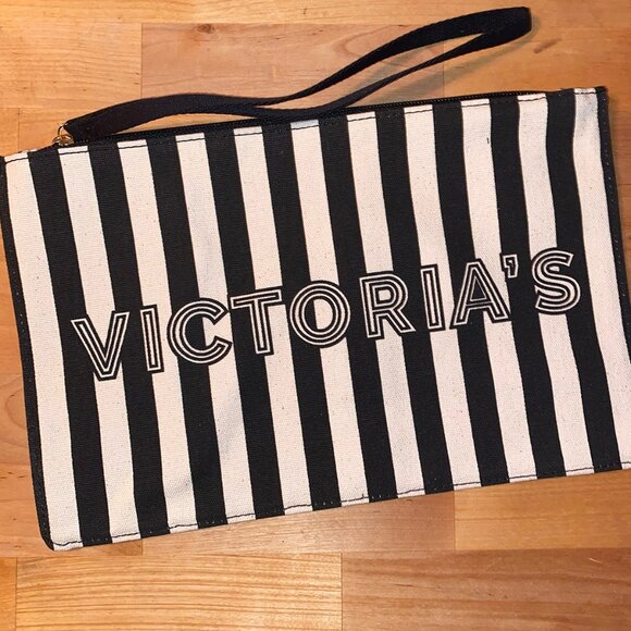 Victoria’s Secret Stripe Logo Weekender Canvas Tote Bag & Wristlet Set, NWT - Picture 7 of 9